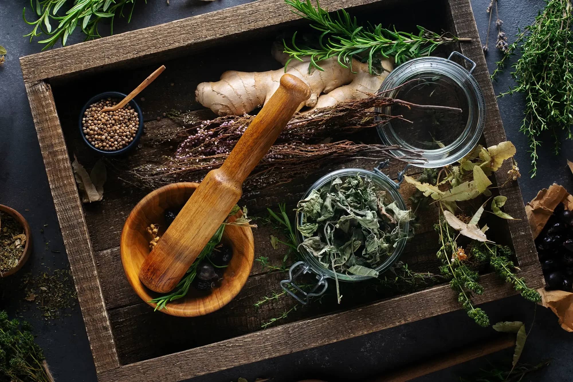 Chinesische Heilkräuter und Mörser